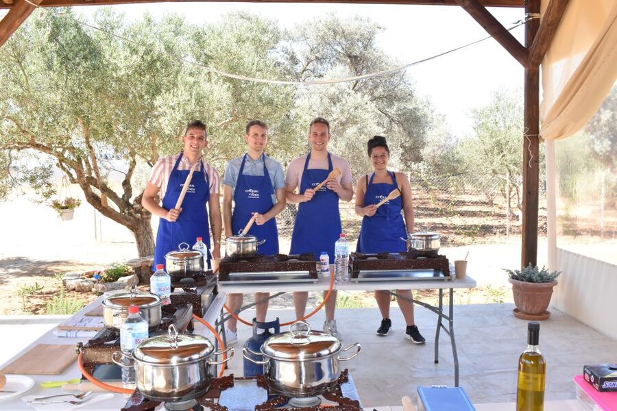 Moires: Cooking Class and Olive Oil Tasting at a Family Farm - Eating together: wine, warm hospitality, and a calm pace